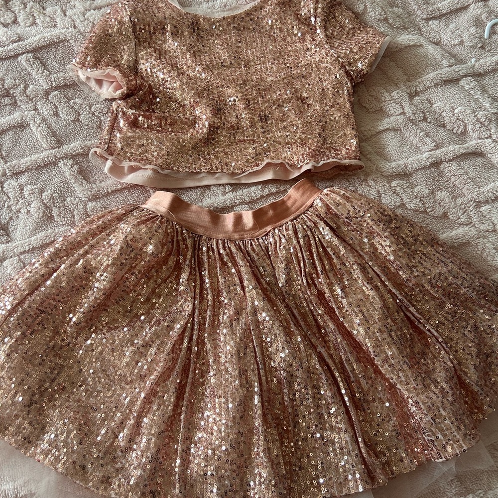 Girls pink Sequin Top and Skirt Set - Kids